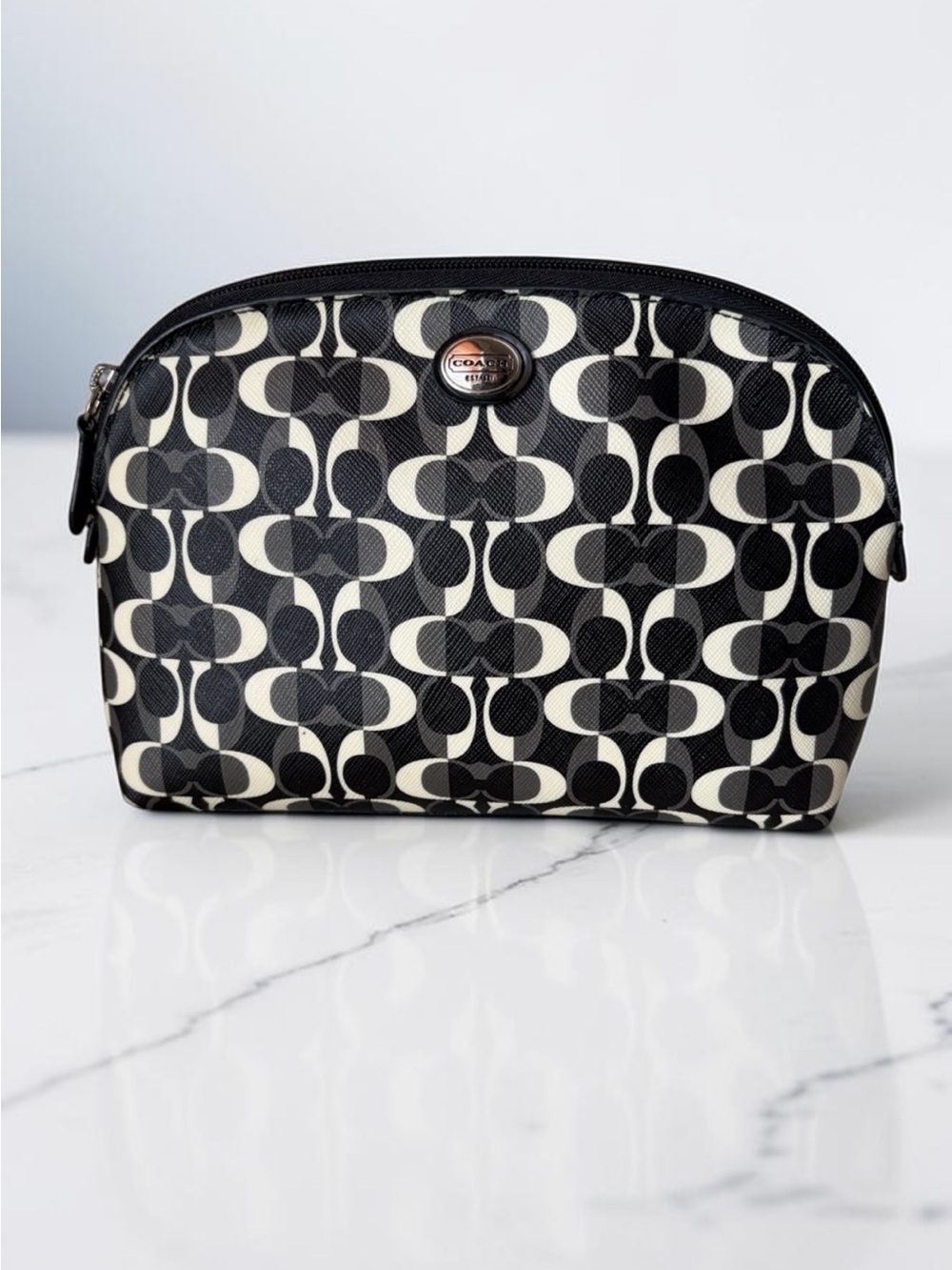 Coach Peyton Dream C Cosmetic Case Pouch Dome Black White Monogram